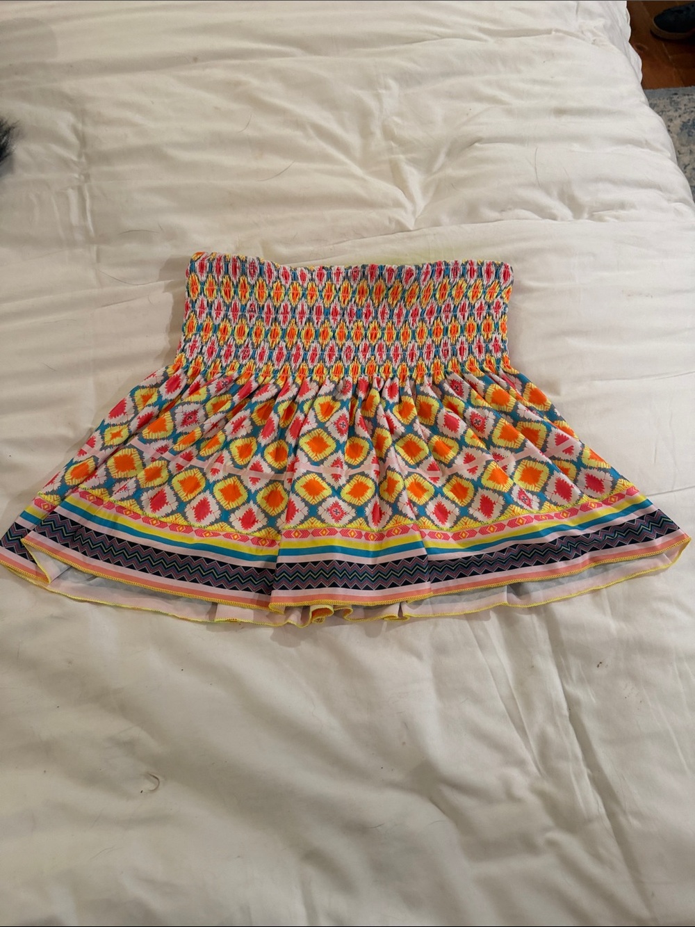 Lucky in Love Yellow Multicolor Smocked Mini Skirt